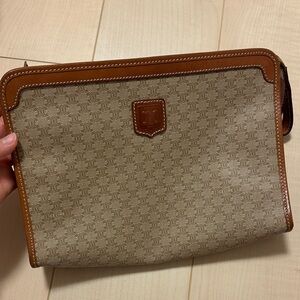Celine Brown and Tan Monogram Clutch